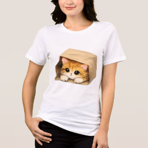 Camiseta Gatinho Fofo em uma Caixa de Papelão