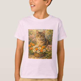 Camiseta Gatinho Fofo Estilo Retrô em Jardim de Fl