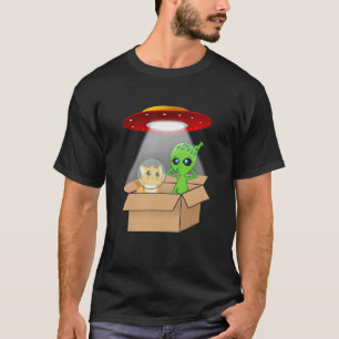 Camiseta Gatinho Fofo Gato e Espaçonave de Papelão Alien