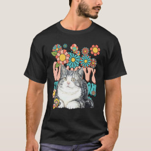 Camiseta Gatinho Fofo Meow Meow Groovy Flor Borboleta Retro