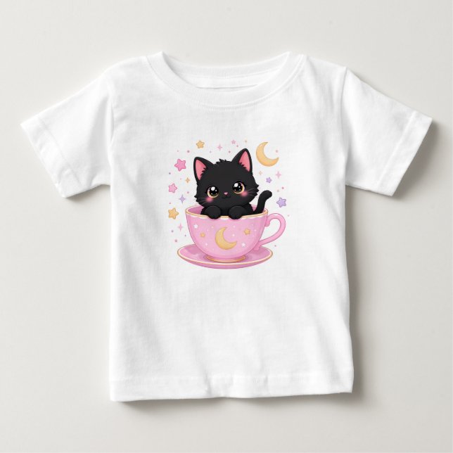 Camiseta gatinho fofo na xícara (Frente)