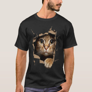 Camiseta Gatinho fofo olha de dentro de tecido rasgado Gat