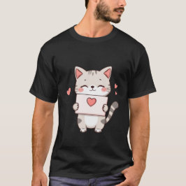 Camiseta Gatinho Fofo Segurando Carta de Amor com Coração A