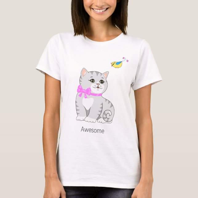 Camiseta Gatinho Gatinho e Pássaro Pequeno (Frente)