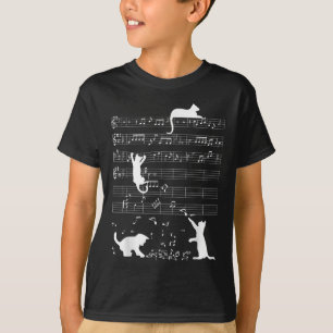 Camiseta Gatinho Gato Bonito Reproduzindo Música Clef Piano