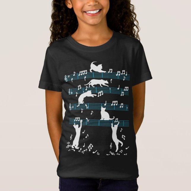 Camiseta Gatinho Gato Bonito Reproduzindo Nota Musical (Frente)