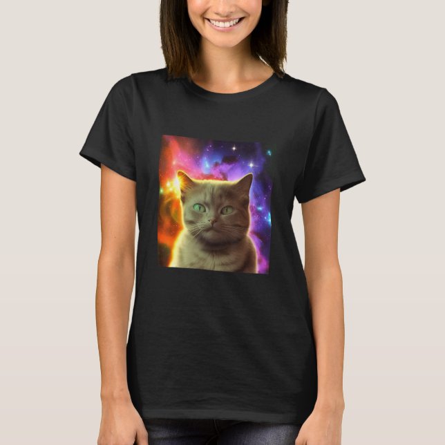 Camiseta Gatinho Gato Cósmico no Design do Espaço Exterior (Frente)