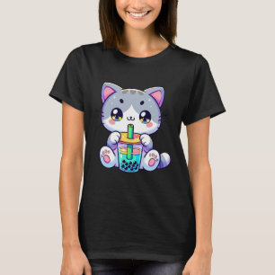 Camiseta Gatinho Gato de Chá Gato de Kawaii Bonito Animação