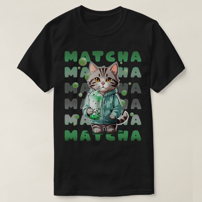 Camiseta Gatinho Gato-de-Mesa em bebendo de Hoodie Matcha V (Frente do Design)