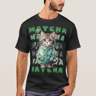 Camiseta Gatinho Gato-de-Mesa em bebendo de Hoodie Matcha V