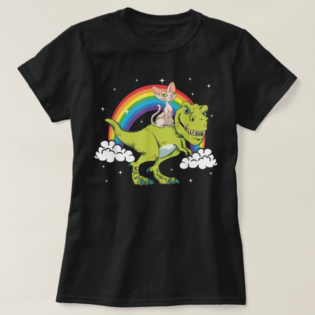 Camiseta Gatinho Gato Esfingx T Rex Dinosaur Tyrannosaurus  (Frente do Design)