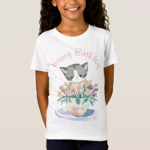 Camiseta Gatinho Gato Feliz Aniversário, Filha Branca