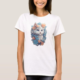Camiseta Gatinho Gato Floral Branco Fofo