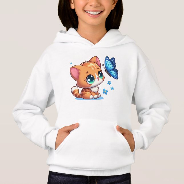 Camiseta Gatinho/Gato fofo & borboleta  (Frente)