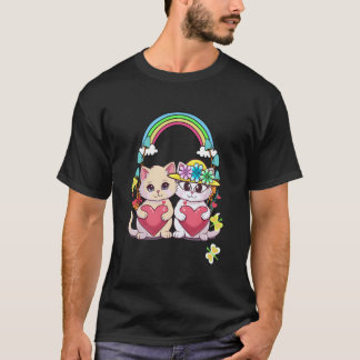 Camiseta Gatinho Gato Fofo Coração Criança Namorados Retrô