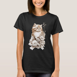 Camiseta Gatinho Gato Gato Gato e Flores Gato Proprietário