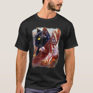 Camiseta Gatinho Gato Preto Bandeira Americana Águia 4 de J