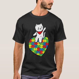 Camiseta Gatinho Gato-Quebra-cabeça do-Coração Piece Autism