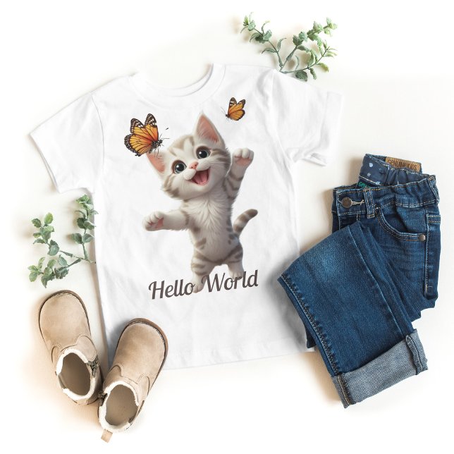 Camiseta Gatinho Gelado Borboletas Alô Mundo (Criador carregado)