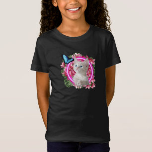Camiseta Gatinho Gelado com borboleta azul em neon tropica
