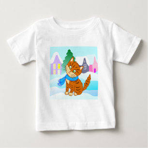 Camiseta gatinho gengibre alegre no estilo cartoon
