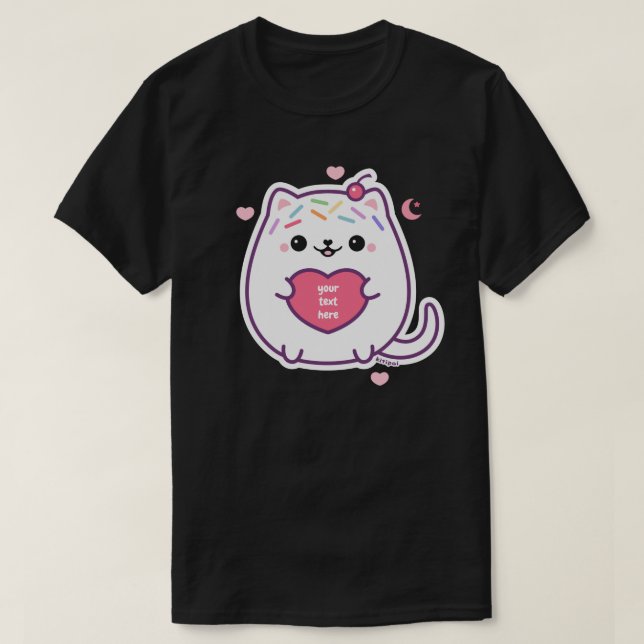 Camiseta Gatinho Gordinho Kawaii com Coração (Frente do Design)