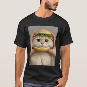 Camiseta Gatinho Hambúrguer Bun Fofo Engraçado Comida Meme