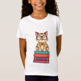 Camiseta Gatinho Inteligente e Livros para Criança