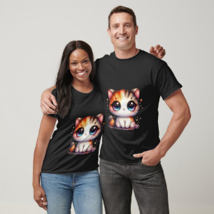 Camiseta Gatinho Kawaii Fofo Olhos Grandes Aquarela Brilho