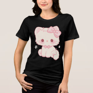 Camiseta Gatinho Kawaii Pastel com Laço