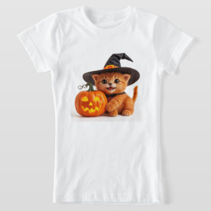Camiseta Gatinho Laranja de Halloween Jack O Lantern Abóbor