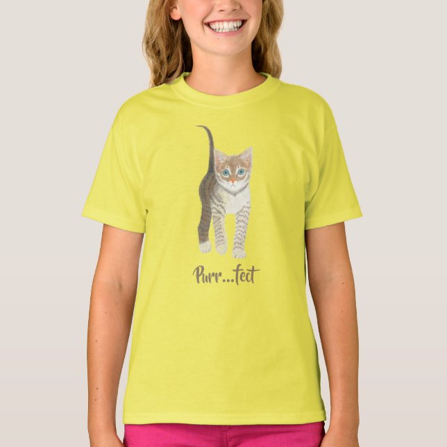 Camiseta Gatinho Listrado Amarelo (Frente)