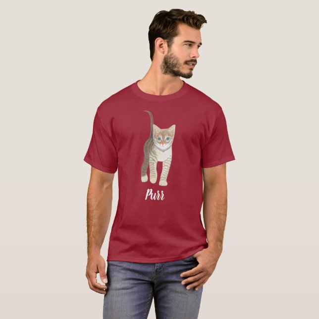 Camiseta Gatinho Listrado Com Texto Castanho (Frente Completa)