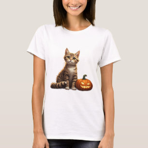 Camiseta Gatinho Listrado Tema de Outono e Halloween 🎃