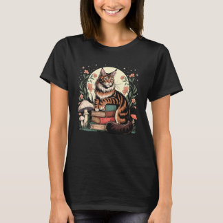 Camiseta Gatinho Maine Coon Cottagecore & Leitor de Livros 