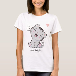 Camiseta Gatinho Malhado Cinza Fofo & Coração