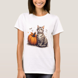 Camiseta Gatinho Malhado Fofo Com Diversão de Halloween de 