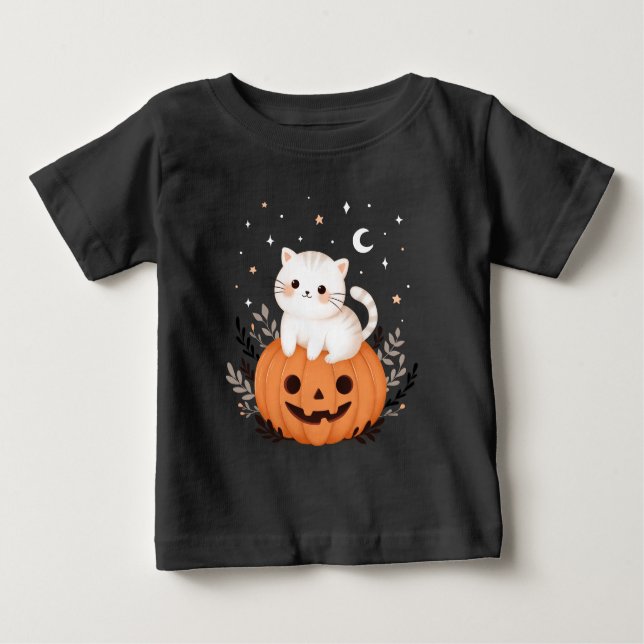 Camiseta Gatinho Moderno Bonito No Halloween De Pumpkin (Frente)