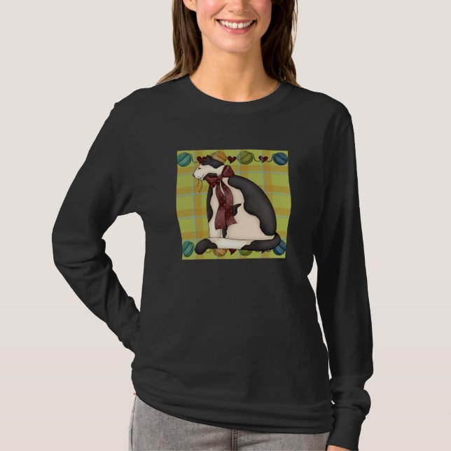 Camiseta Gatinho na Xadrez com as bolas da borda do fio (Frente)