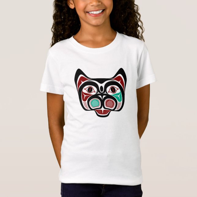 Camiseta Gatinho Nativo Americano Vermelho Branco Negro (Frente)
