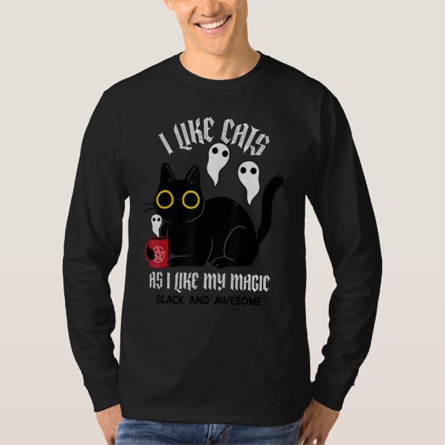 Camiseta Gatinho Negro Bonito Testemunha com Fantasmas Magi (Frente)