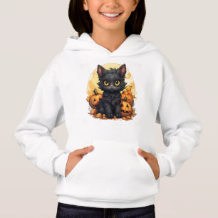 Camiseta Gatinho Negro e Halloween de Jack O-Lantern