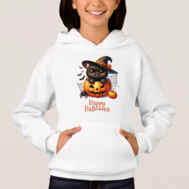 Camiseta Gatinho Negro em Pumpkin de Halloween