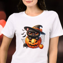 Gatinho Negro em Pumpkin de Halloween
