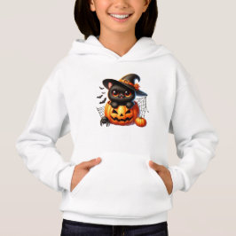 Camiseta Gatinho Negro em Pumpkin de Halloween