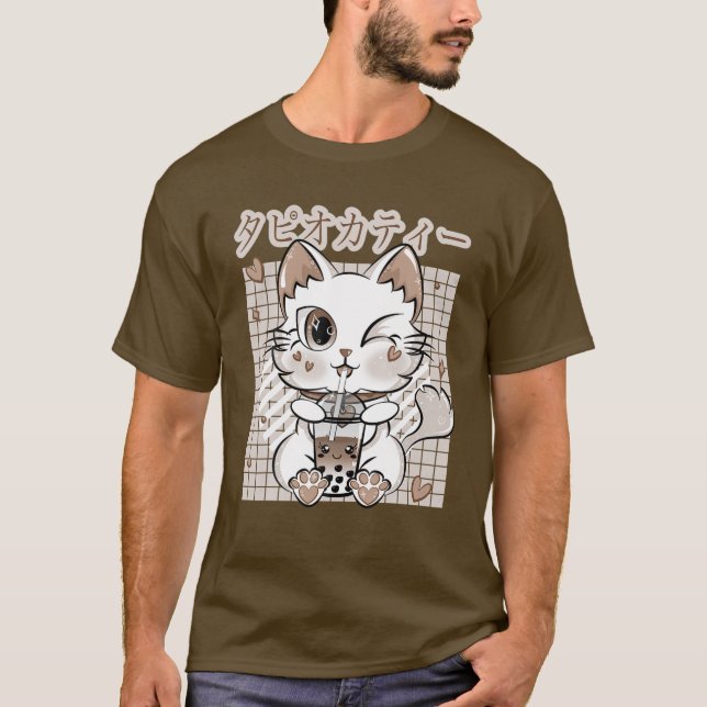 Camiseta Gatinho Neko Chá De Leite De Bolha De Leite Japonê (Frente)