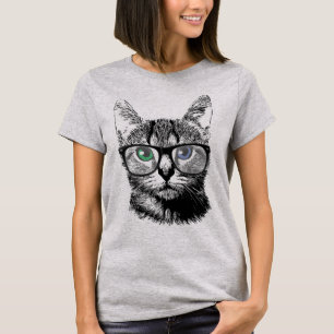 Camiseta Gatinho Nerdy do hipster do gato nos vidros