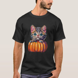 Camiseta Gatinho no Abóbora Gato de Halloween Fofo