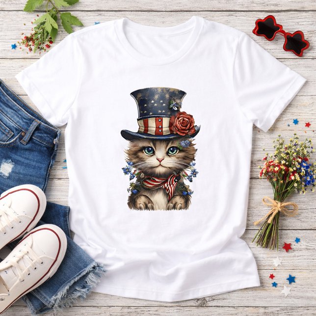 Camiseta Gatinho Patriótico Vintage (Criador carregado)