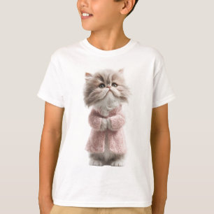Camiseta Gatinho Persa Fofo de Cardigan Rosa Crianças